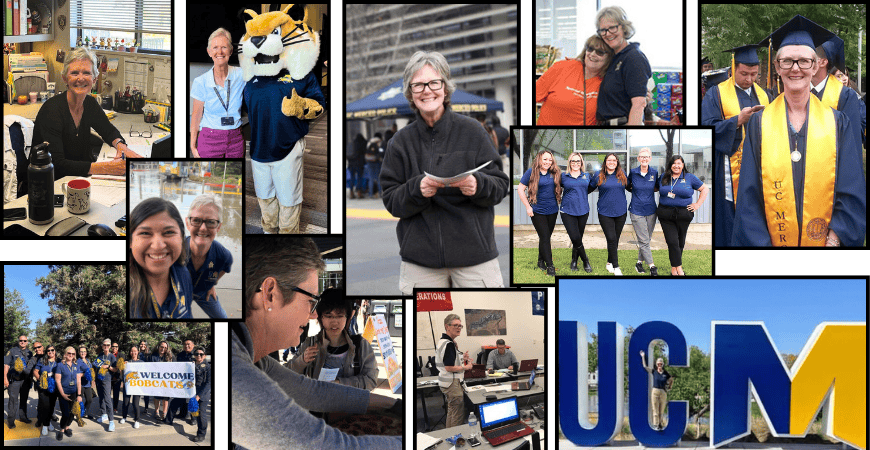 A collage of photos depicting Tamela Adkins and other staff during the past 20 years. 